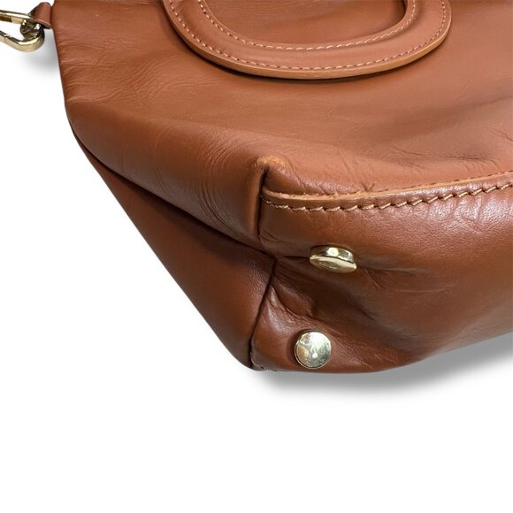 Valentina Fiore Genuine Leather Mini Crossbody Bag Cognac Brown Made In Italy - Picture 6 of 9